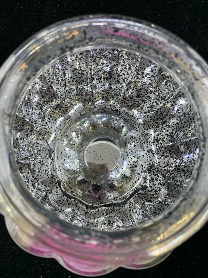 SILVER MERCURY GLASS PUMPKIN VASE/ CANDLE HOLDER.