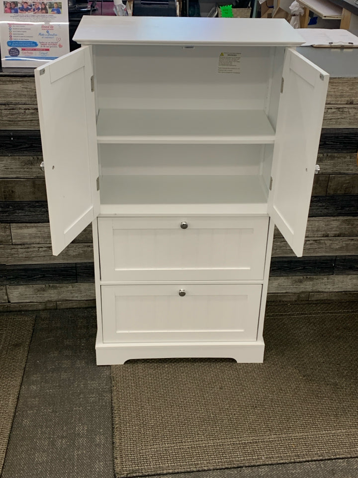 WHITE CABINET WITH 2 DRAWERS.