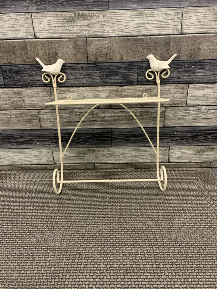 CREAM METAL TOWEL RACK/SHELF.