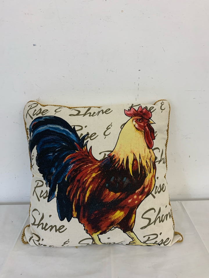 ROOSTER ACCENT PILLOW W/ SCRIPT.