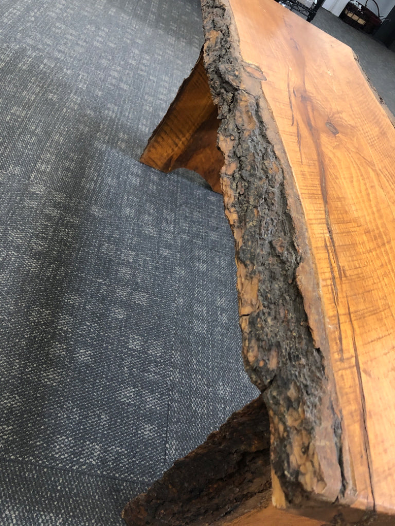 HANDCRAFTED SOLID OAK TREE LIVE EDGE BENCH.