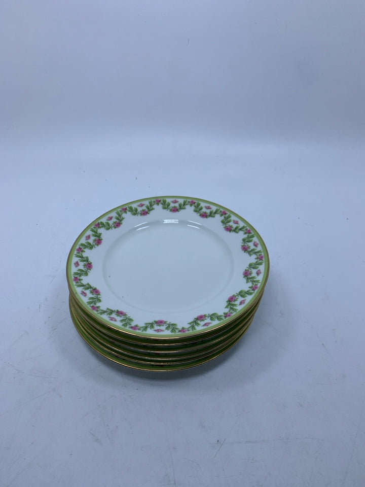 6 VTG PINK FLOWERS DESSERT PLATES.