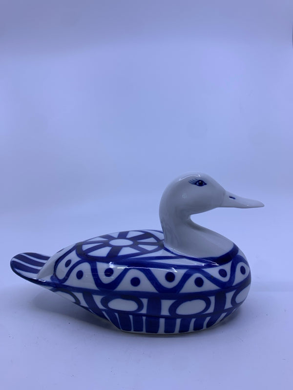 BLUE AND WHITE DANSK DUCK FIGURINE.