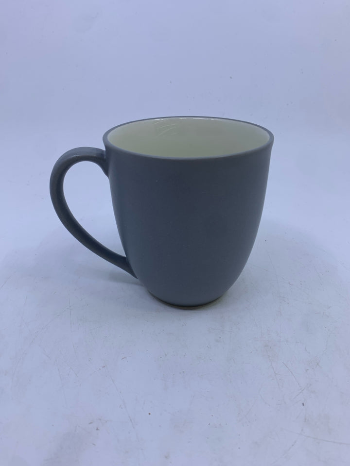 GRAY STONEWARE MUG.