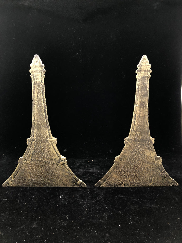 2 HEAVY DISTRESSED PARIS EIFFEL TOWER BOOK ENDS.