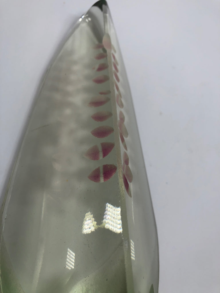 ETCHED PINK FLOWER TALL GLASS FIGURINE.