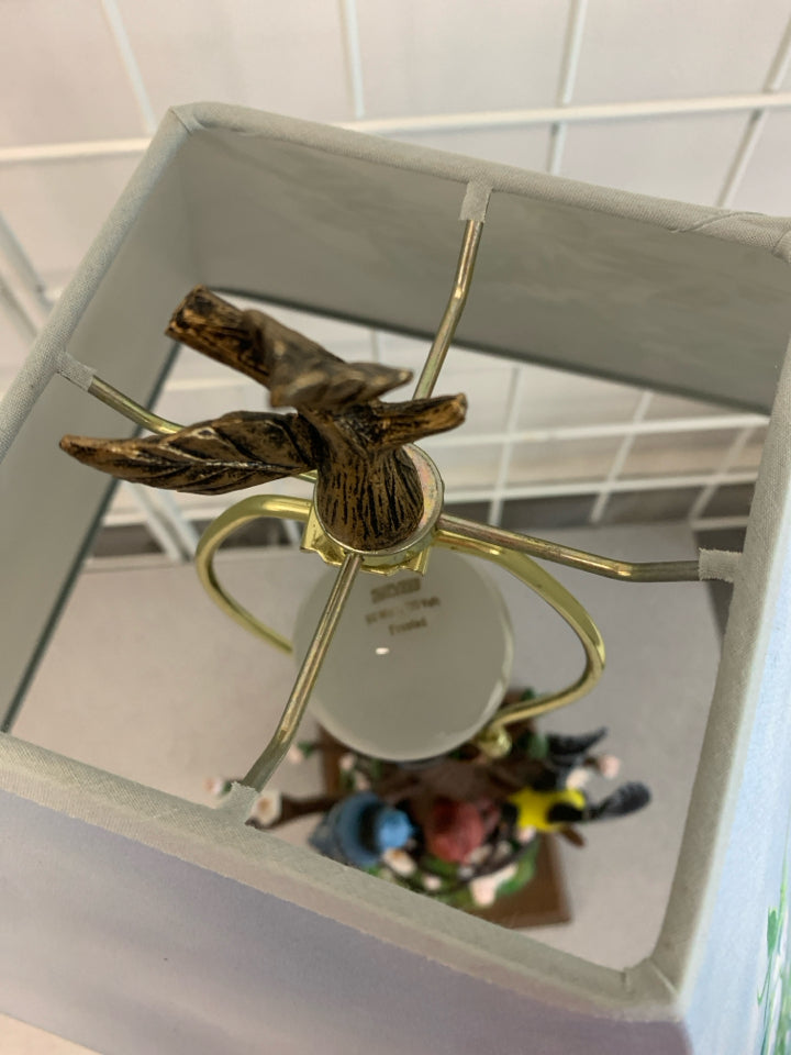 BIRD THEMED LAMP W/BRANCH SHADE.