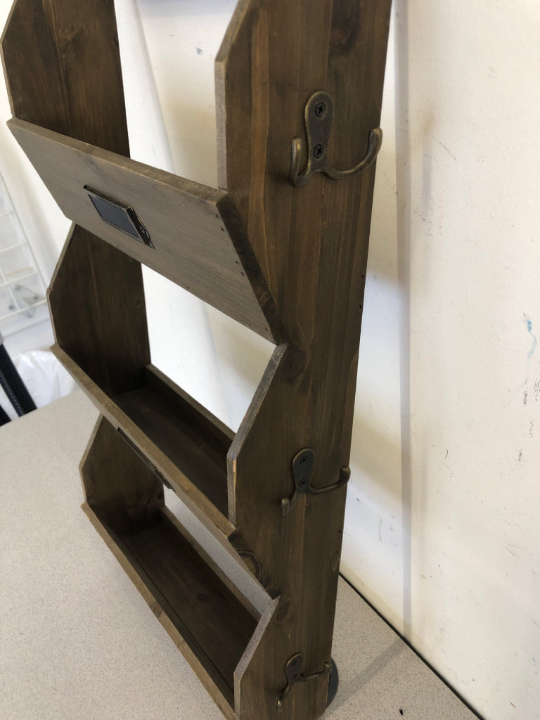 DARK WOOD HANGING MAILBOXES.