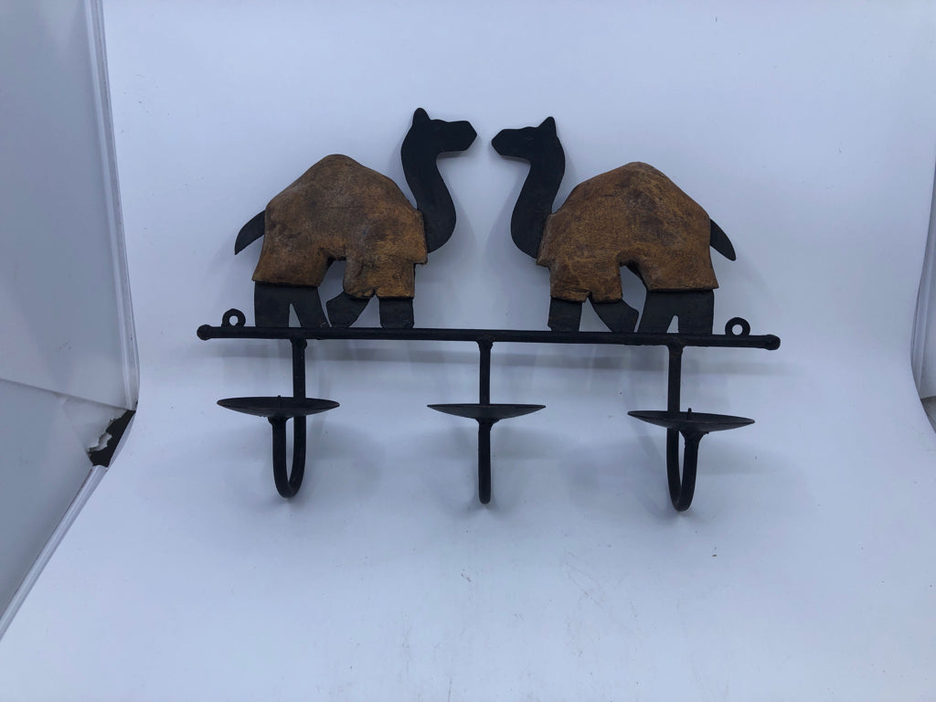 IRON/STONE CAMEL CANDLE HOLDER WALL DECOR.