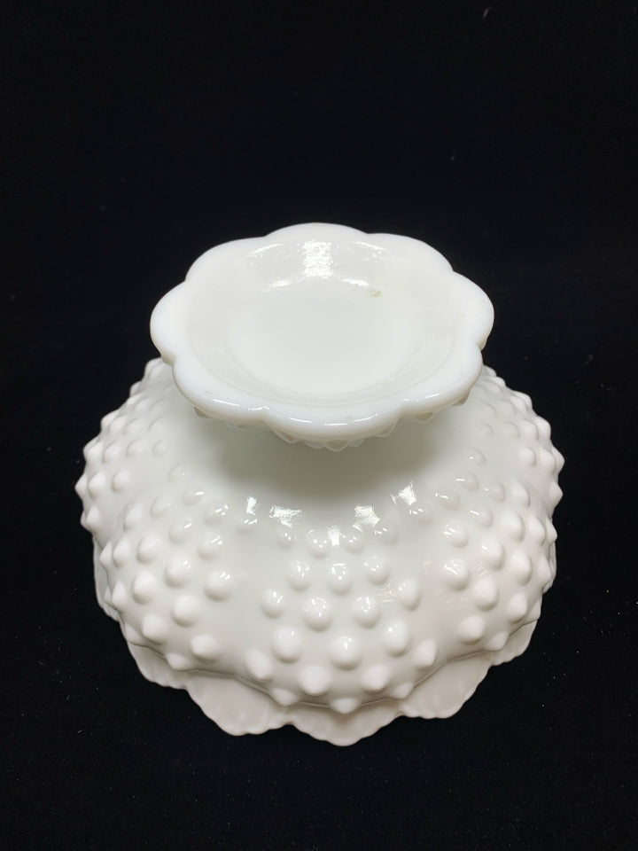 VTG HOBNAIL MILK GLASS CANDLE HOLDER BOWL.