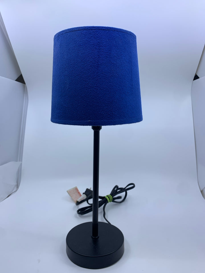 BLACK BASE BLUE SHADE LAMP.