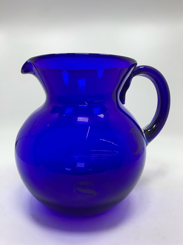 COBALT BLUE GLASS PITCHER.