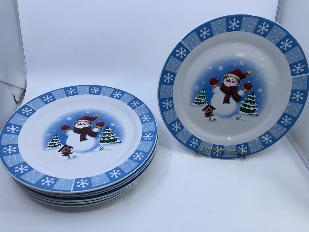21 PC WHITE/BLUE SNOWMAN DINNER SET.
