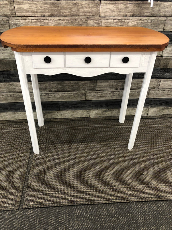 WHITE BOTTOM W WOOD TOP CONSOLE TABLE.