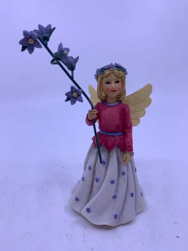 WILDFLOWER ANGELS GIRL W FLOWER CROWN- LARKSPUR JULY.