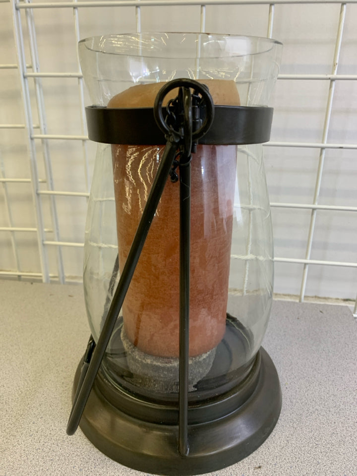HEAVY GLASS CANDLE LANTERN + CANDLE.