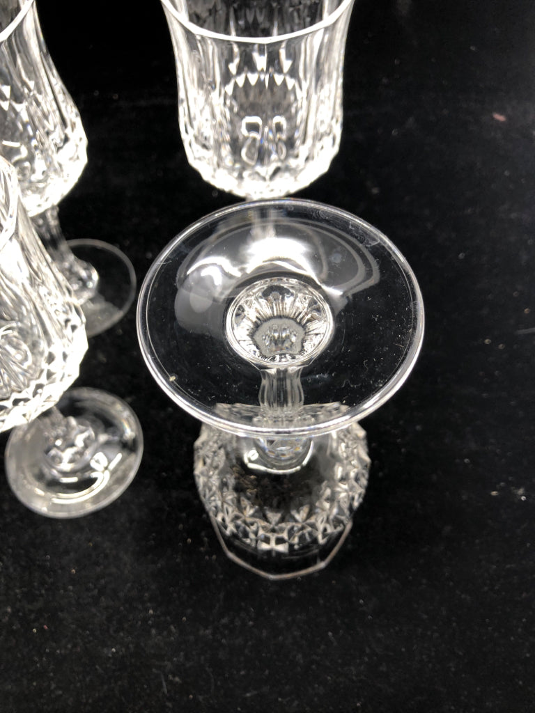 6 CUT GLASS WINE GLASSES.