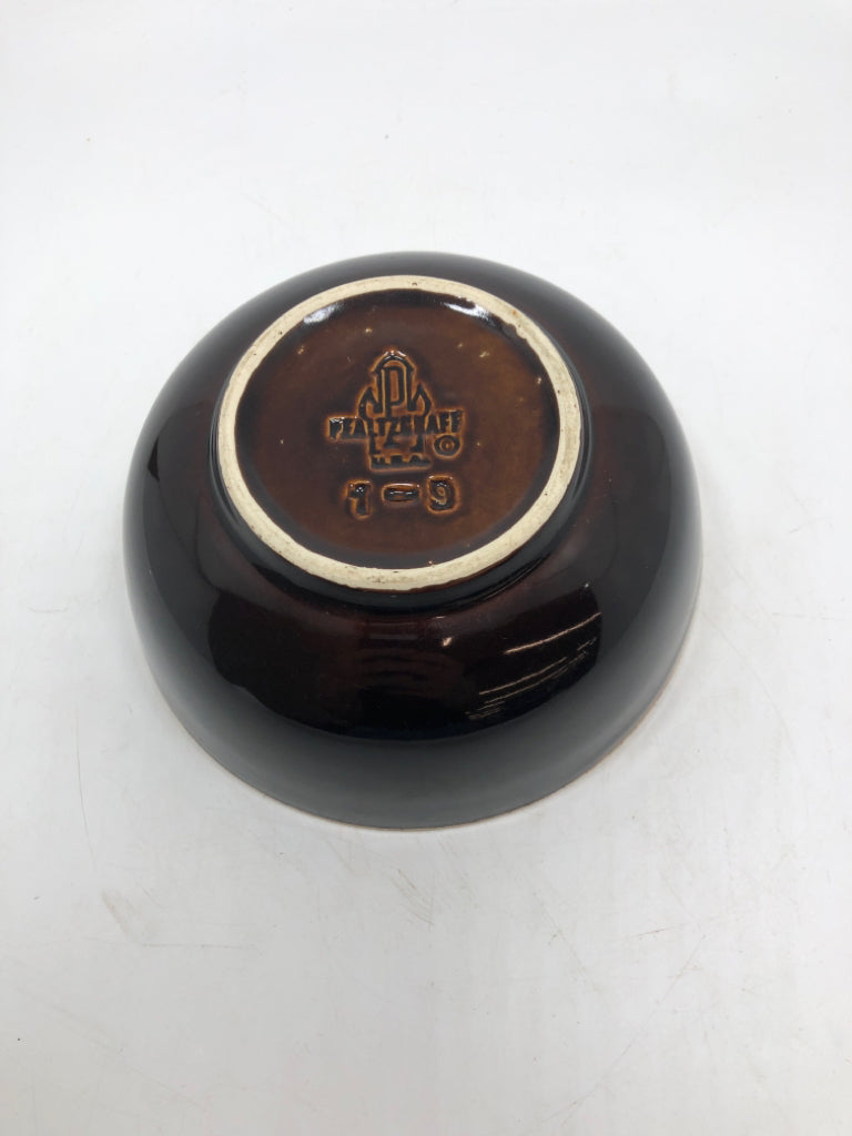 4 VTG BROWN DRIP GLAZE BOWLS.
