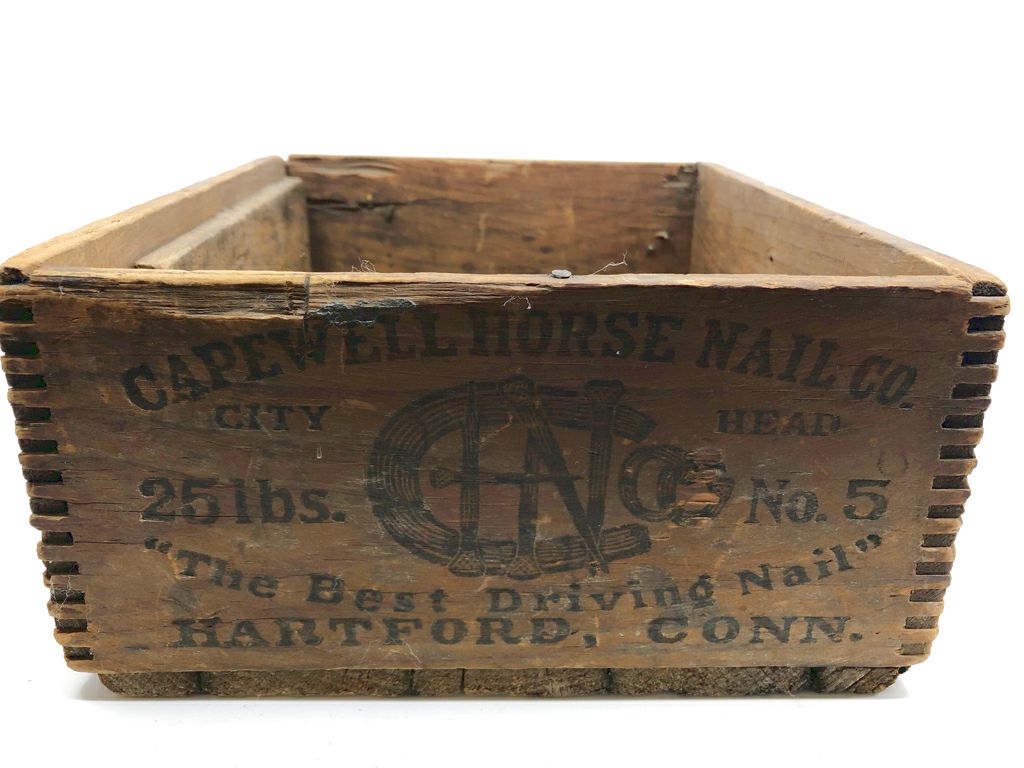 VTG WOOD CAPEWELL HORSE NAIL CRATE.