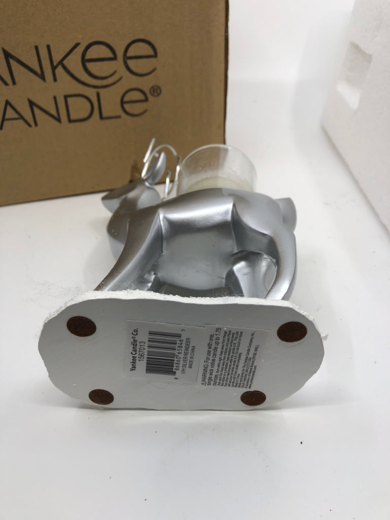 YANKEE CANDLE SILVER REINDEER TEA LIGHT HOLDER W BOX.