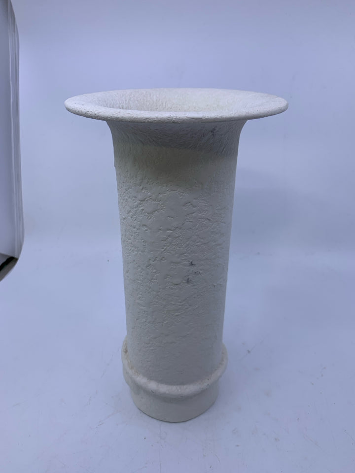 TALL TEXTURED MATTE WHITE VASE W/W FLARED TOP.