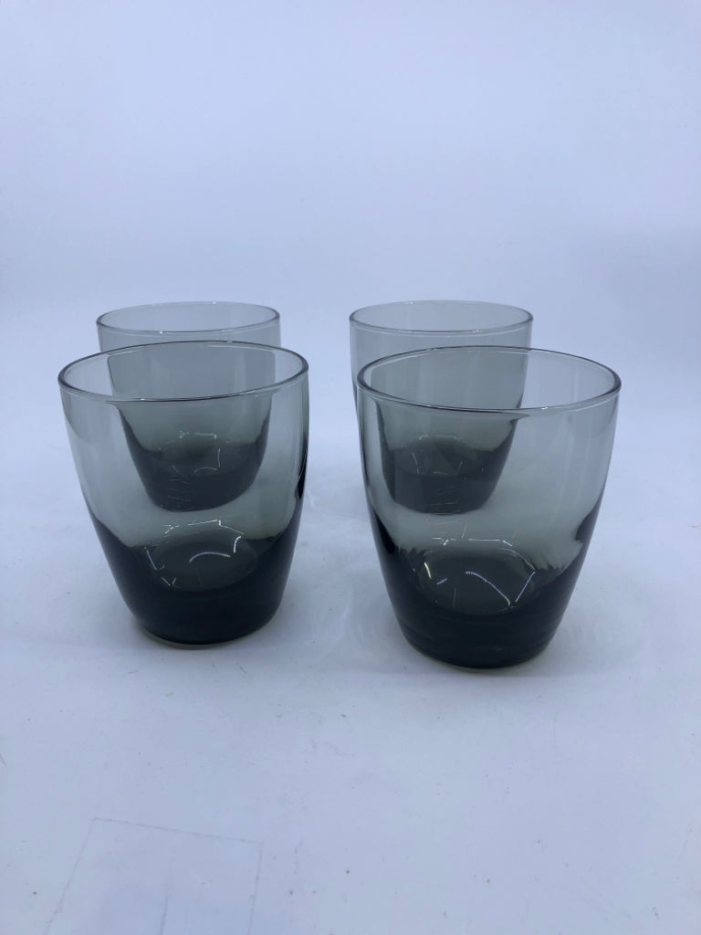 4 BLACK SMOKEY HEAVY BOTTOM GLASSES.