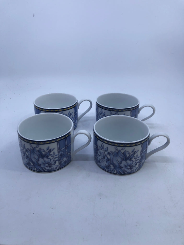 4 BLUE FLORAL COFFEE CUPS.