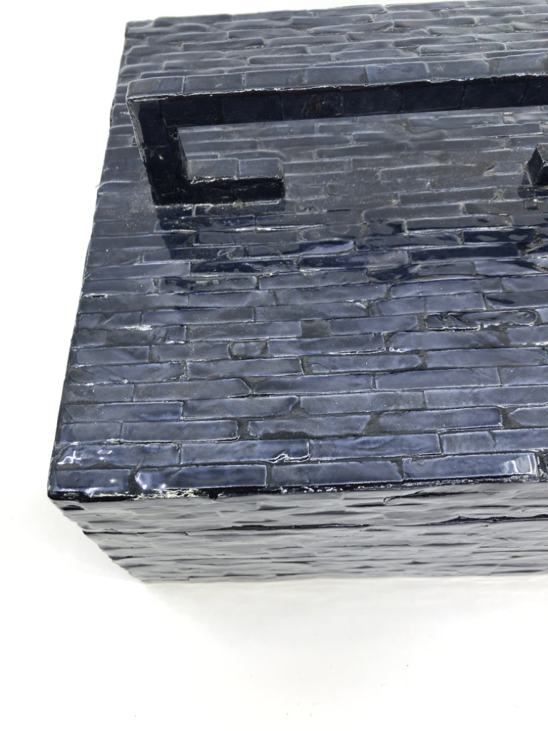 DARK BLUE SHINE SQUARE TILE LOOK STORAGE BOX W/ HANDLE.