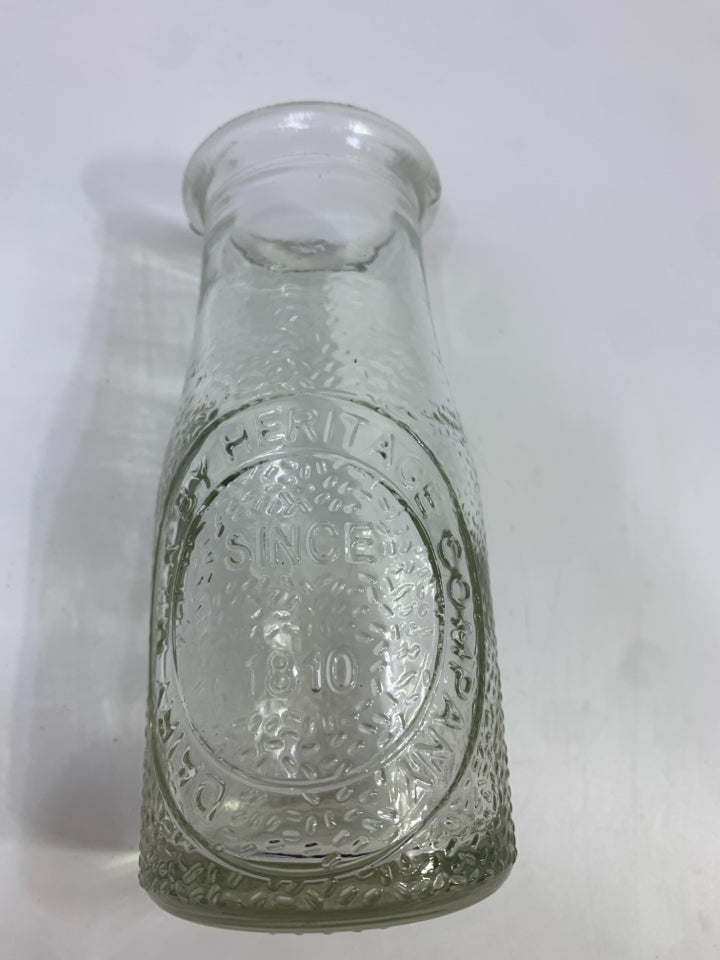 SMALL DAIRY MILK CLEAR GLASS BOTTLE.