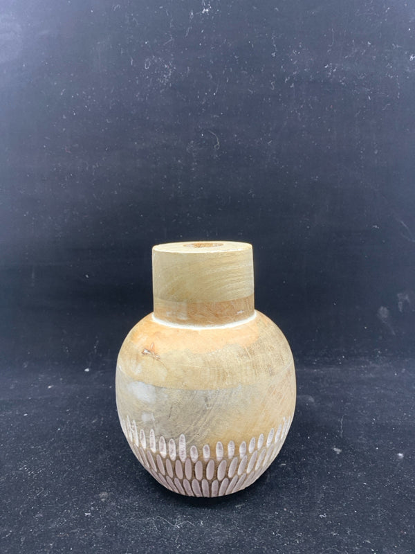 WHITE WASHED CARVED VASE.