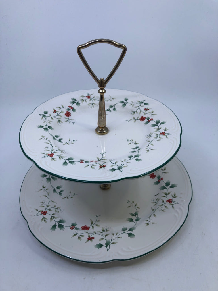 2 TIER HOLLY SERVER- PFALTZGRAFF WINTERBERRY