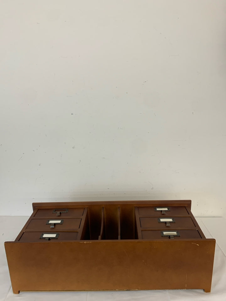 WOODEN DESK ORGANIZER WITH DRAWERS.