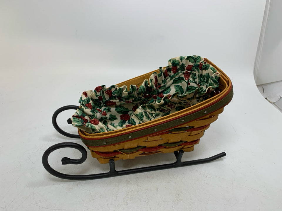 VTG DASH AWAY SLEIGH BASKET LONGABERGER W/ LINER WROUGHT IRON BASE 1998.