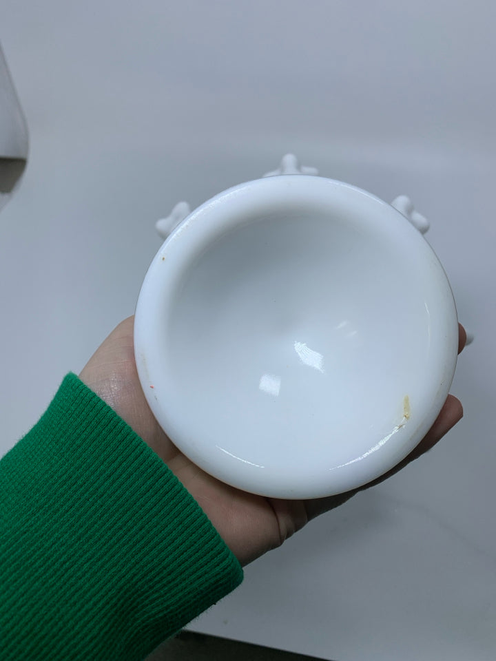 HOBNAIL MILK GLASS PEDESTAL BOWL W/ RUFFLED EDGE.