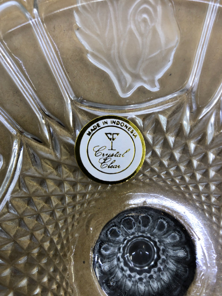 ETCHED GLASS ROSE CANDY DISH W/LID.