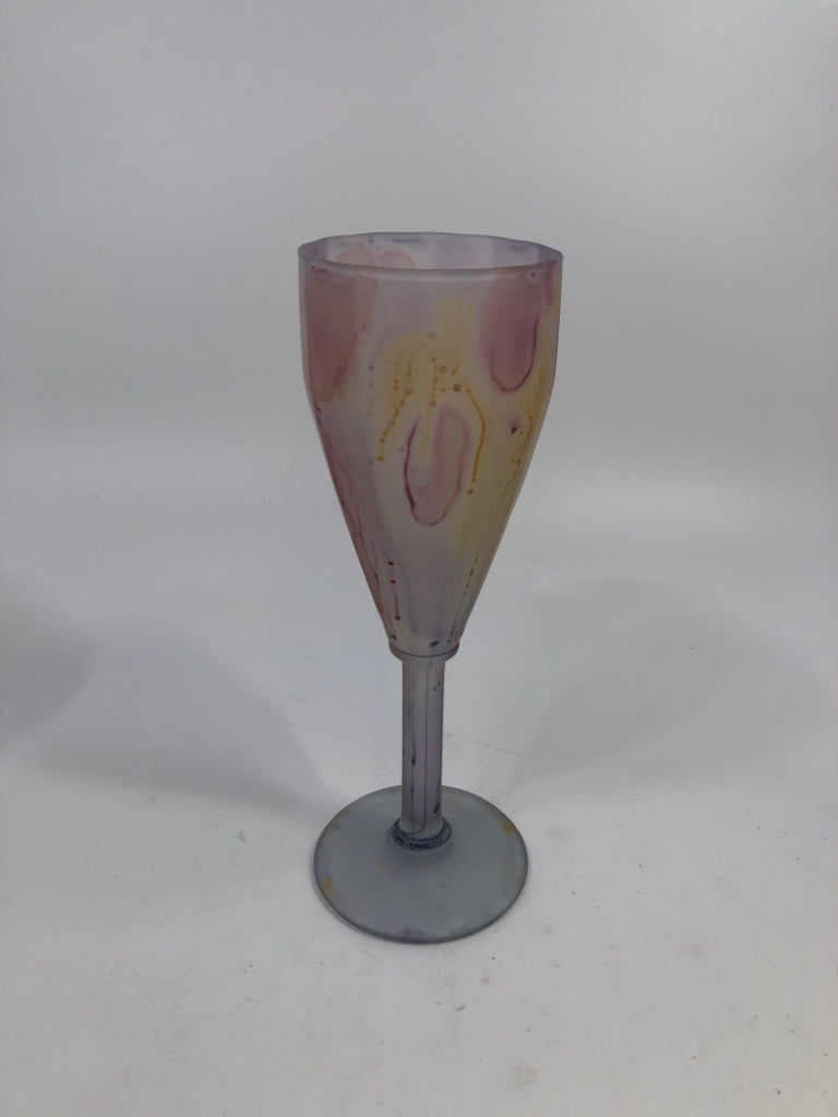6PC VTG WATERCOLOR STYLE FROSTED GLASSES.
