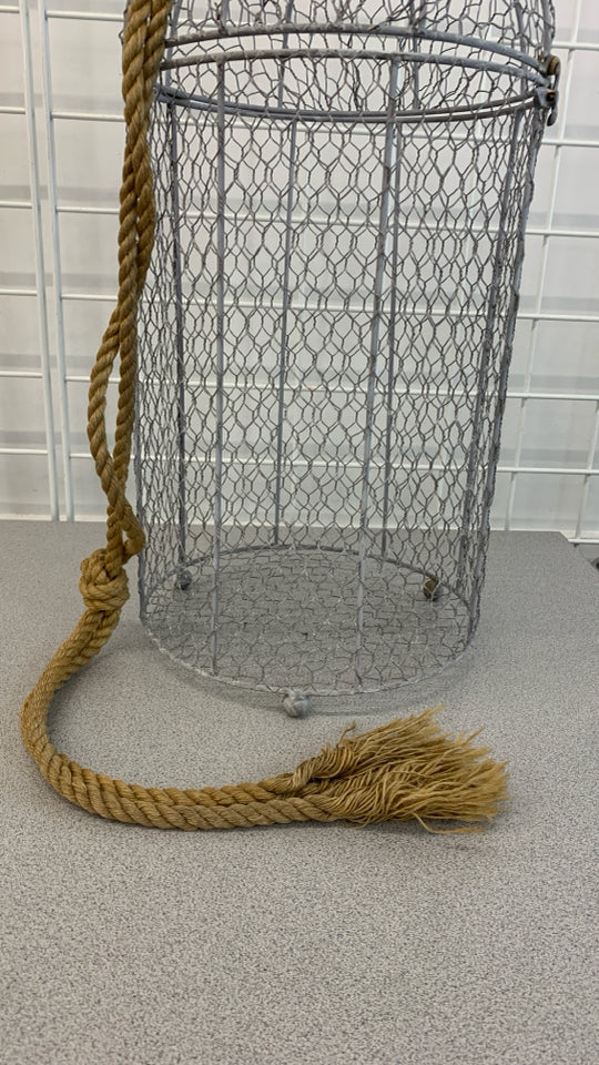 RUSTIC GRAY METAL DECORATIVE BIRDCAGE.