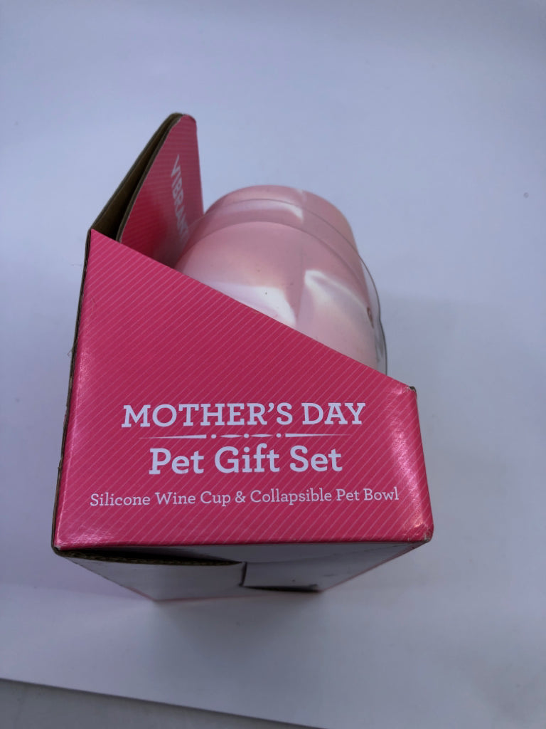 NIB MAMA WINE GLASS AND PET BOWL.