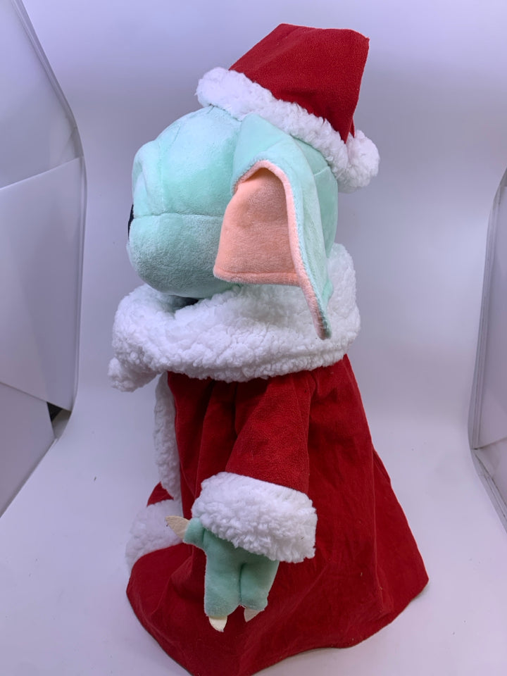 STANDING PLUSH YODA DRESSED UP AS SANTA.