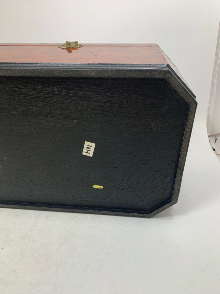 FAUX WOOD JEWELRY BOX W/ DEEP BOTTOM.