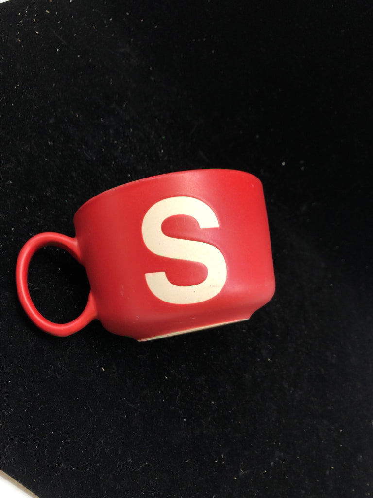 RED SOUP MUG W/ MONOGRAM S.