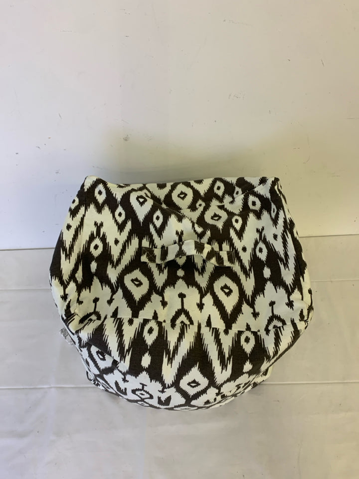 WHITE AND BROWN FOOT REST/ POUF.