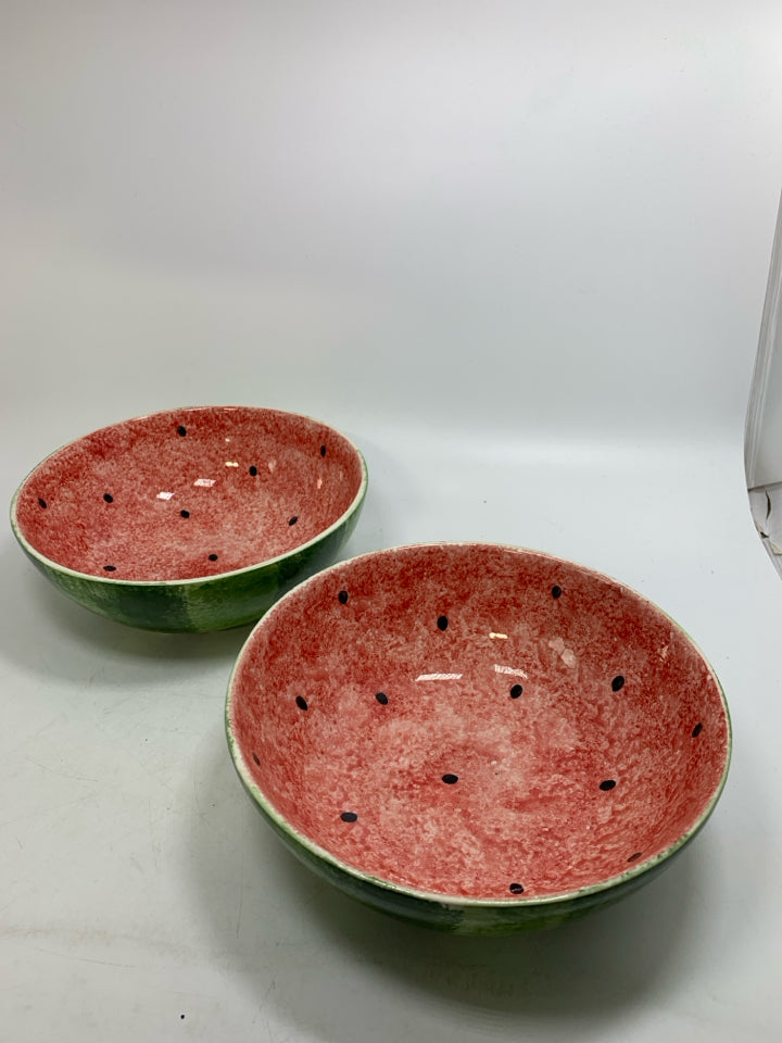 2 CERAMIC WATERMELON SERVING BOWLS.