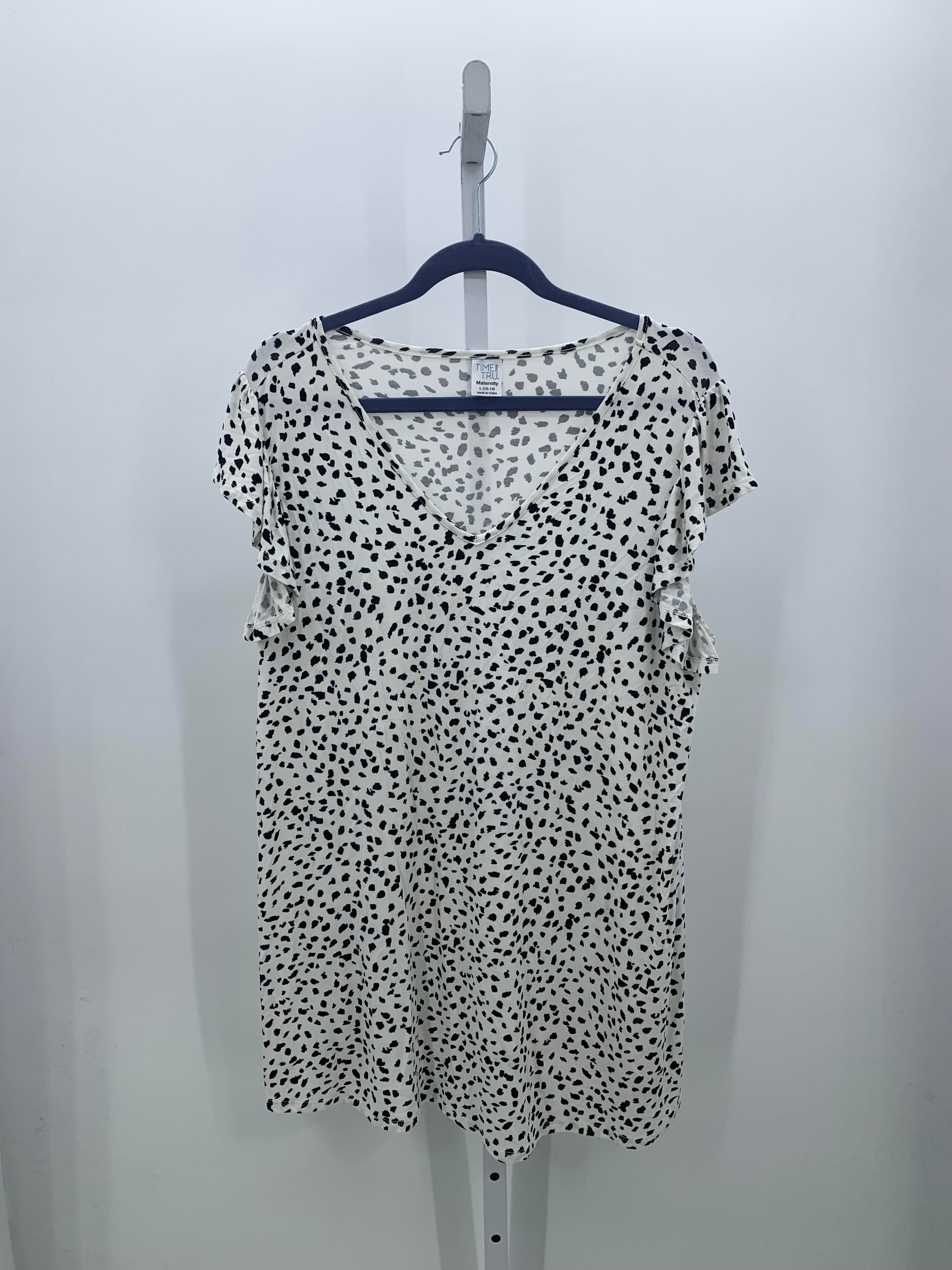 Time and Tru White Size Large Maternity Short Sleeve Shirt