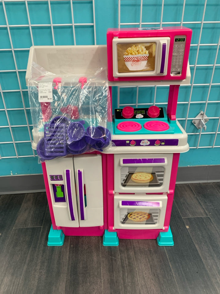 Play Kitchen with 11 Piece Accessory Play Set - Pink