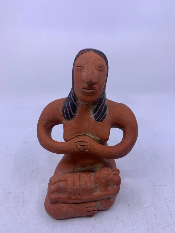 MEXICAN CLAY FOLK ART WOMAN/BABY.