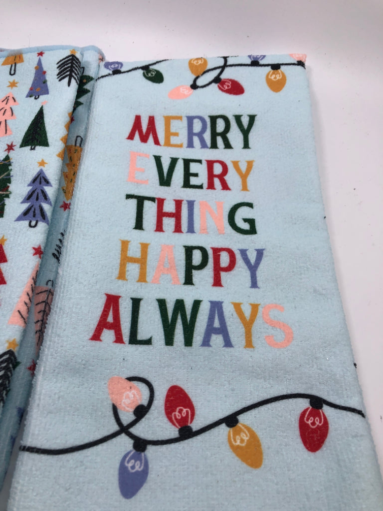 2 PC BLUE "MERRY EVERYTHING" KITCHEN TOWEL SET