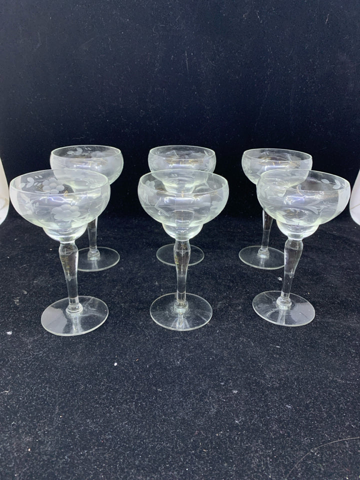 6 PRINCESS HOUSE MINI ETCHED MARGARITA GLASSES.