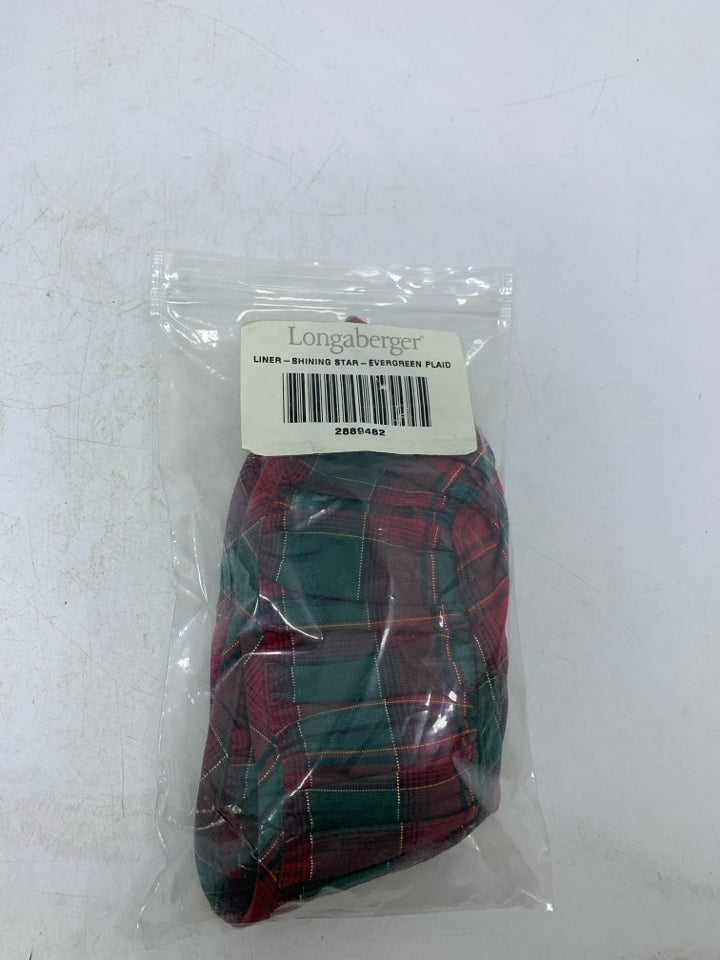 LONGABERGER SHINING STAR EVERGREEN PLAID LINER IN BAG.