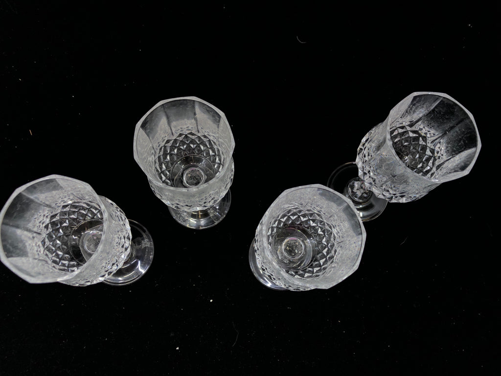 4 SHORT CUT CRYSTAL LIQOUR GLASSES.